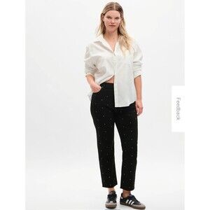 New Gap Cheeky Straight‎ High Rise Rhinestone Black Denim Jeans Size 16 Tall NWT